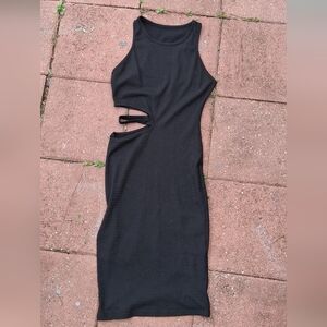 SHEIN Black Asymmetrical Cutout Ribbed Bodycon Dress